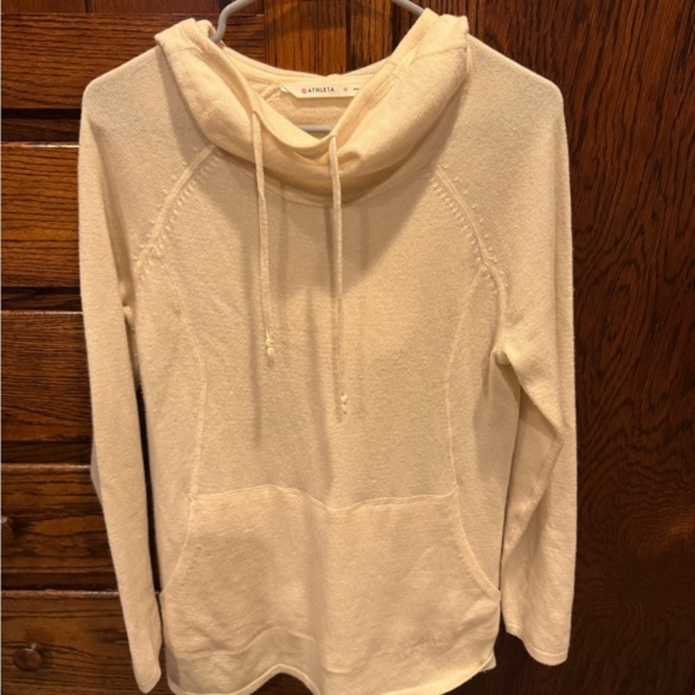 Athleta Hooded Pullover Sweatshirt Cream Womens M